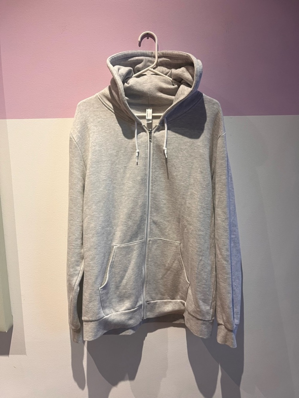 Vintage American Apparel Light Gray Zip Hoodie with White Drawstrings